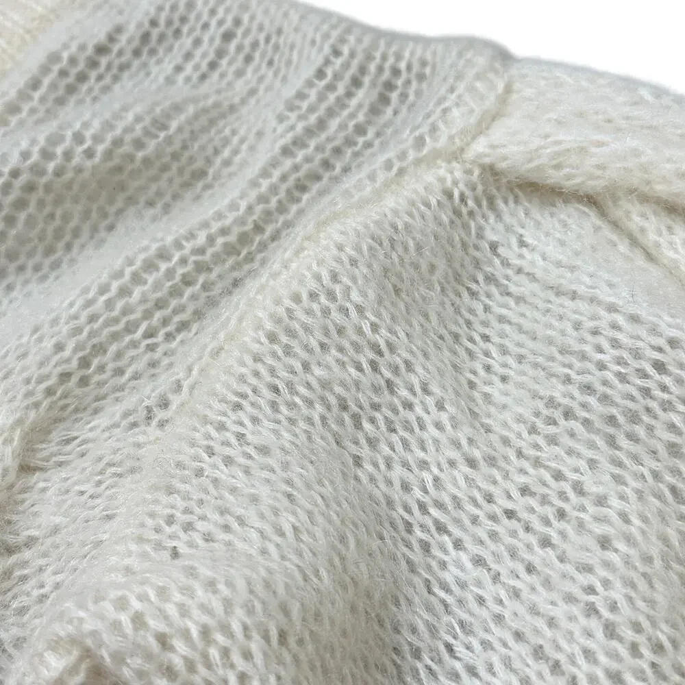 Greta Boldini Eclaire Ivory Mohair Merino Wool Balloon Sleeve Sweater XS Italy